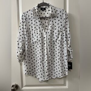 by & by White and Black Cat Print Blouse